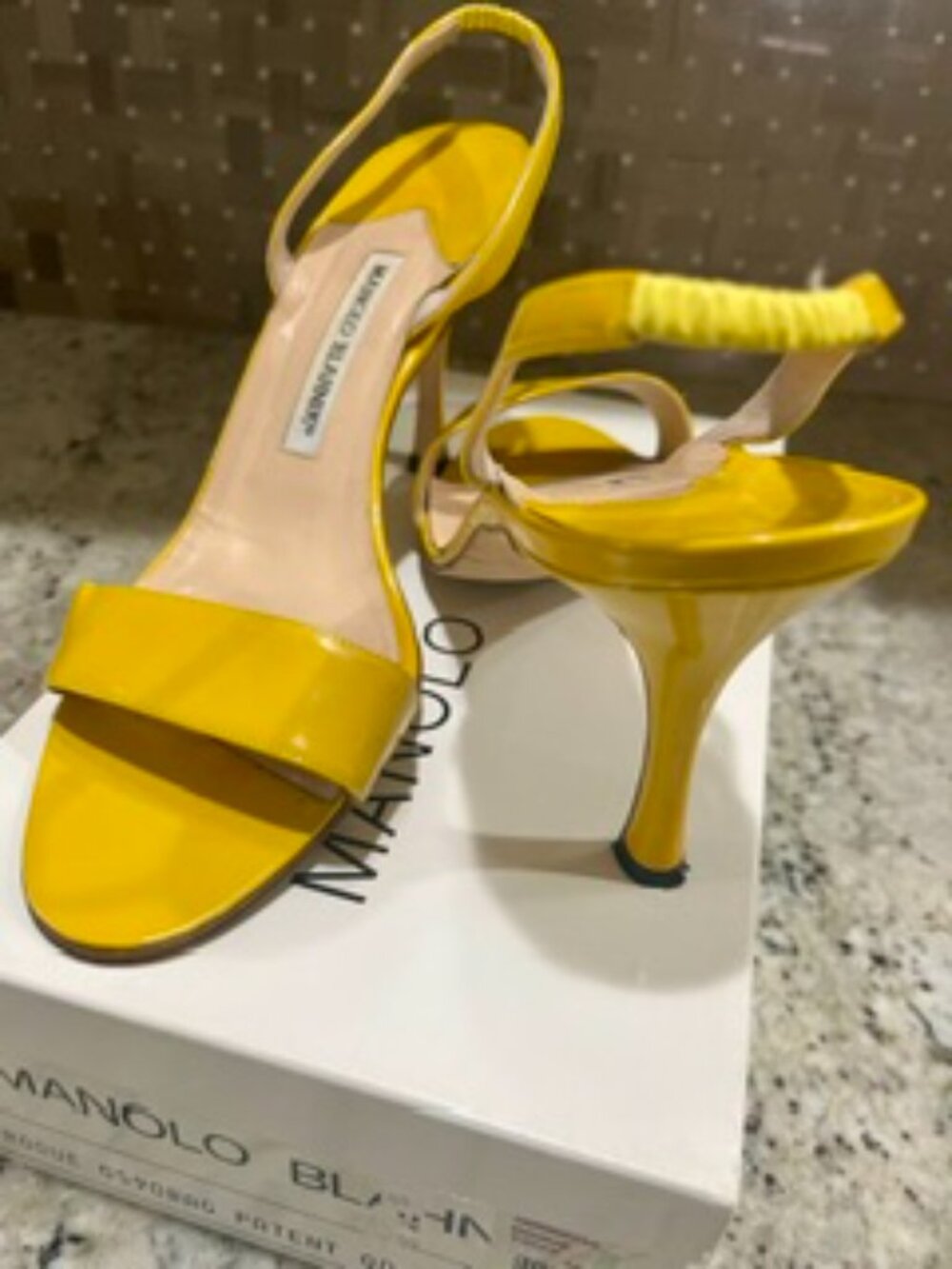 Manolo Blahnik Yellow Patent Leather Sling Backs, Size 40 - Picture 2 of 3